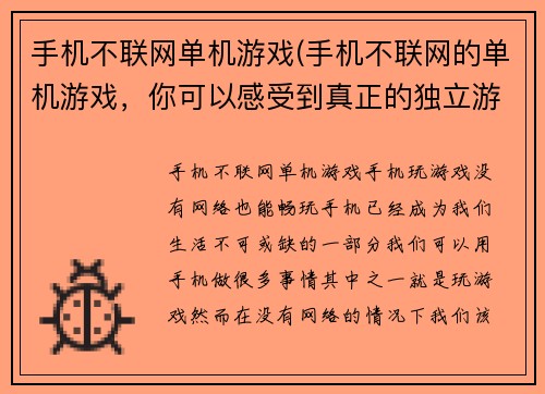手机不联网单机游戏(手机不联网的单机游戏，你可以感受到真正的独立游戏体验)